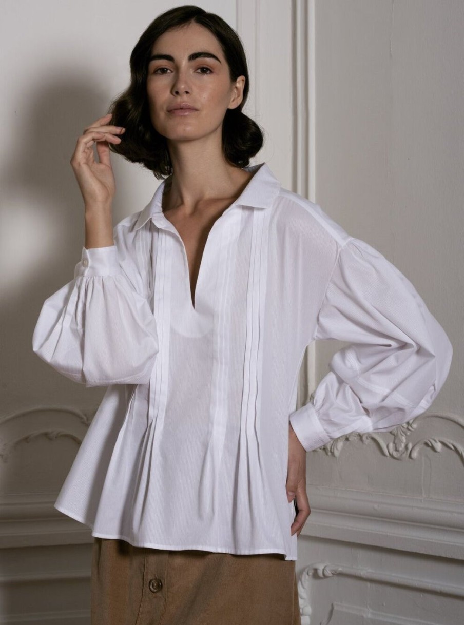 Women Evi Grintela | White Shirt With Pleated Detail