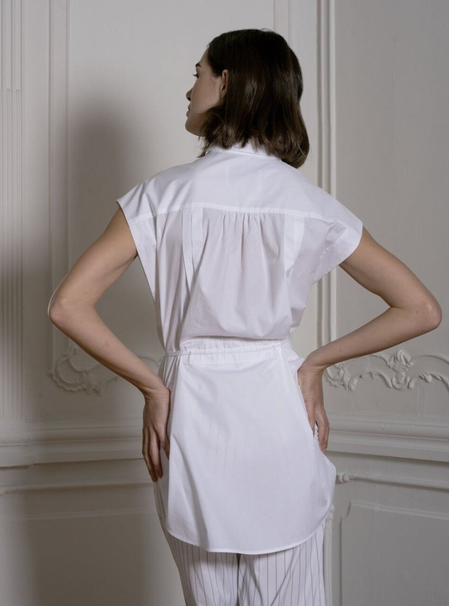 Women Evi Grintela | Sleeveless Shirt With Drawstring In White